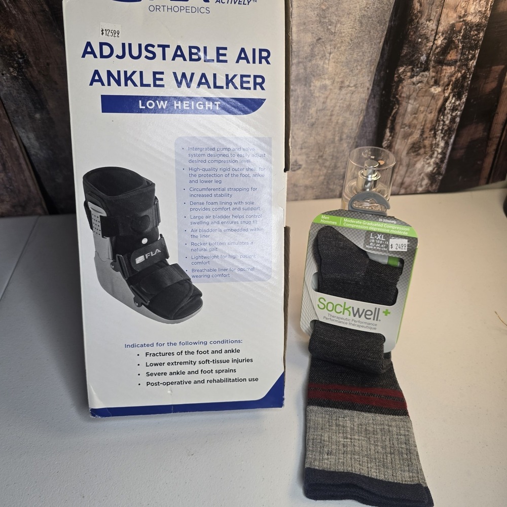FLA Adjustable‎ Air Ankle Walker Boot Low Large M 10.5-12.5 W 11.5-13.5 & Sock